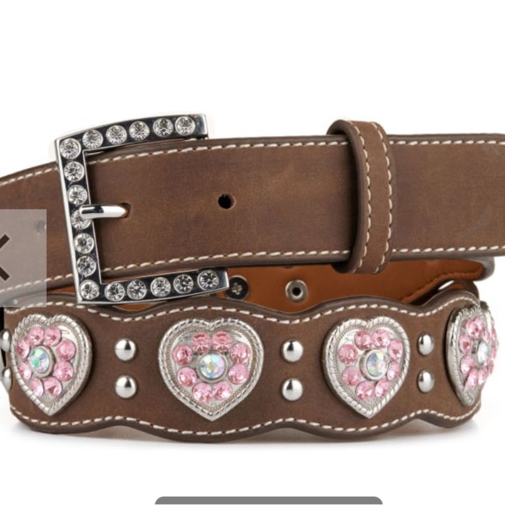 Nocona Brown and Pink Leather Belt with Crystal Accents